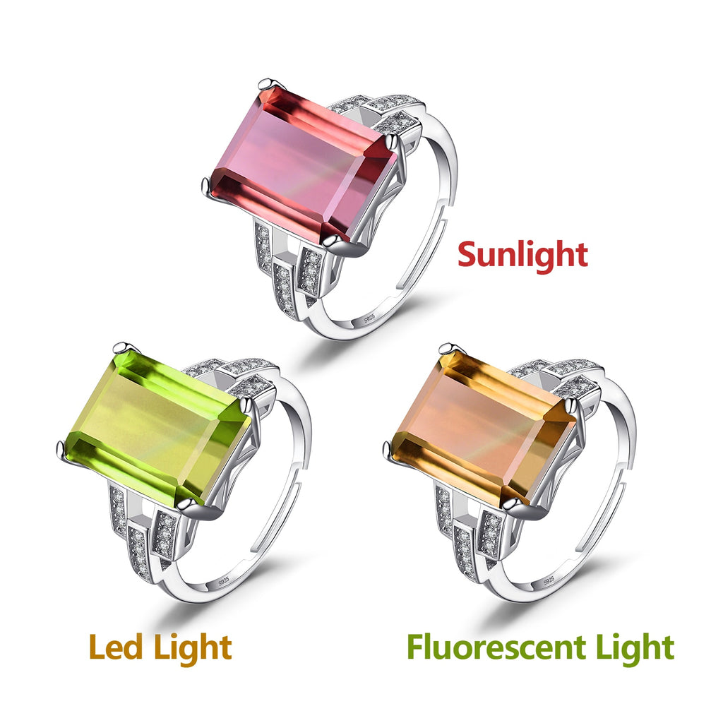 JewelryPalace 6ct Emerald Cut Nano Simulated Zultanite Color Change Diaspore Open Adjustable Cocktail Ring 925 Sterling Silver