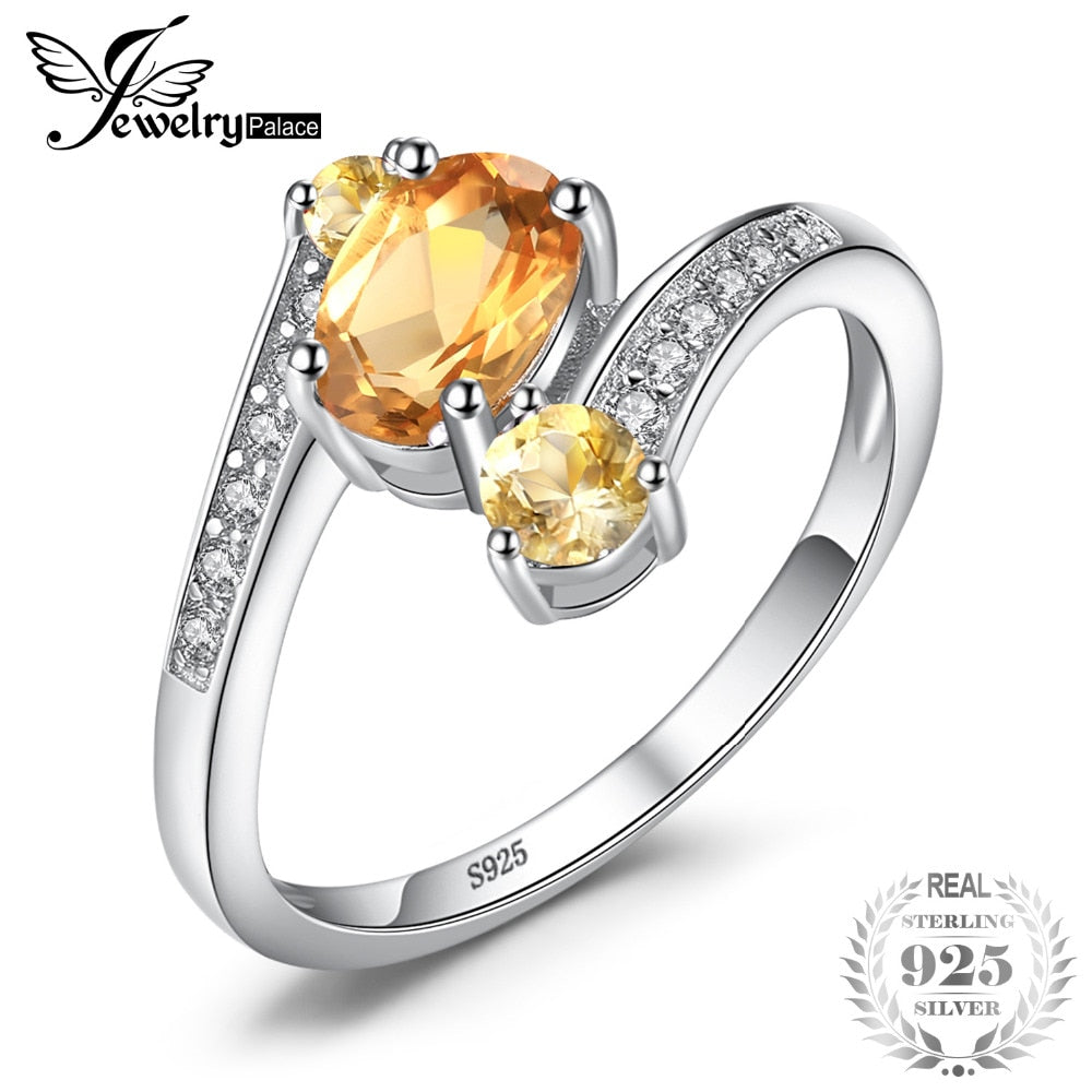 925 Sterling Silver 0.9ct Natural Citrine 3 Stone Anniversary Ring FIne Jewelry for Women Statement Ring New Brand