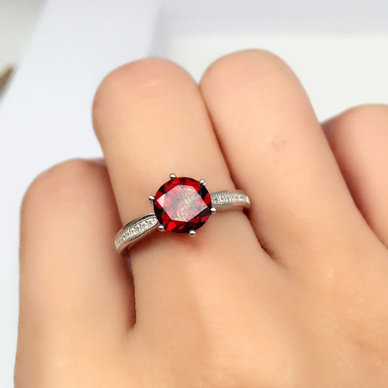 925 Sterling Silver Red Garnet 6mm*6mm Anniversary Ring For Women Romantic Fashion Jewelry Gift
