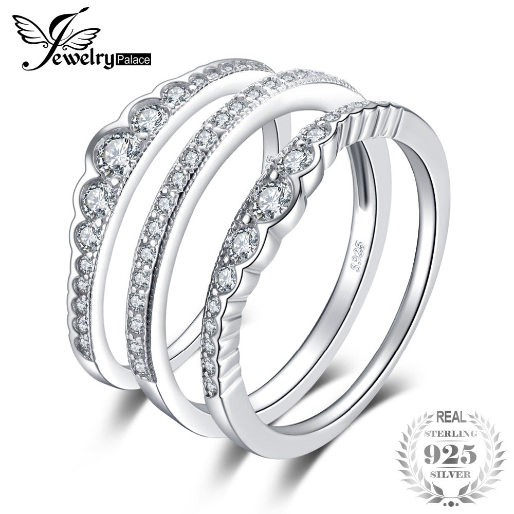 925 Sterling Silver Rings 3 Pcs Stackable Wedding Band Anniversary Gift Engagement Ring Sets Bridal Jewelry Women