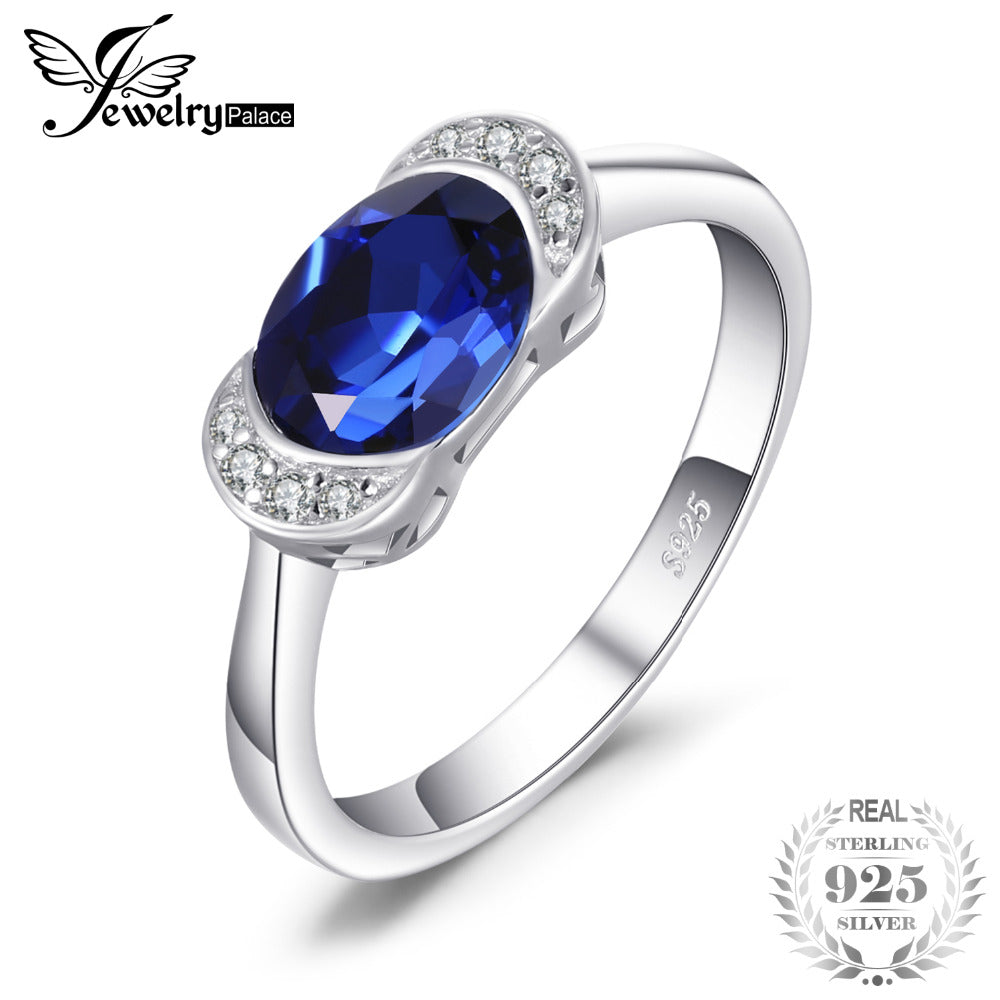Birthstone Elegance 1.7ct Oval Created Sapphire Engagement Anniversary Wedding Ring S925 Sterling Silver Jewelry