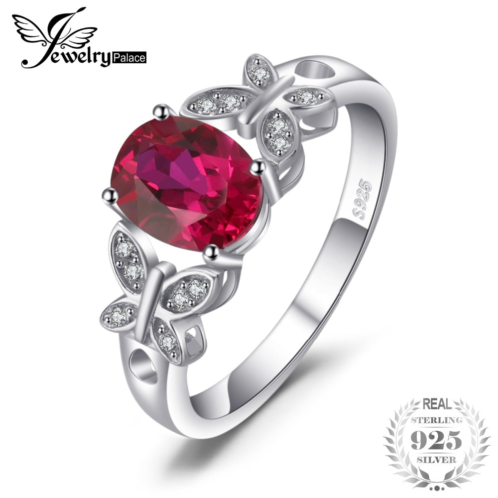 Butterfly 1.8ct Created Ruby Statement Ring For Fashion Women Real 925 Sterling Silver Romantic Jewelry Ring