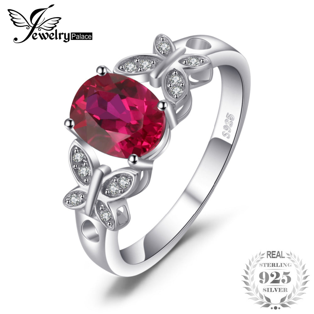 Butterfly 1.8ct Oval Created Ruby Statement Ring 100% 925 Sterling Silver Rings For Women New Fashion Fine Jewelry