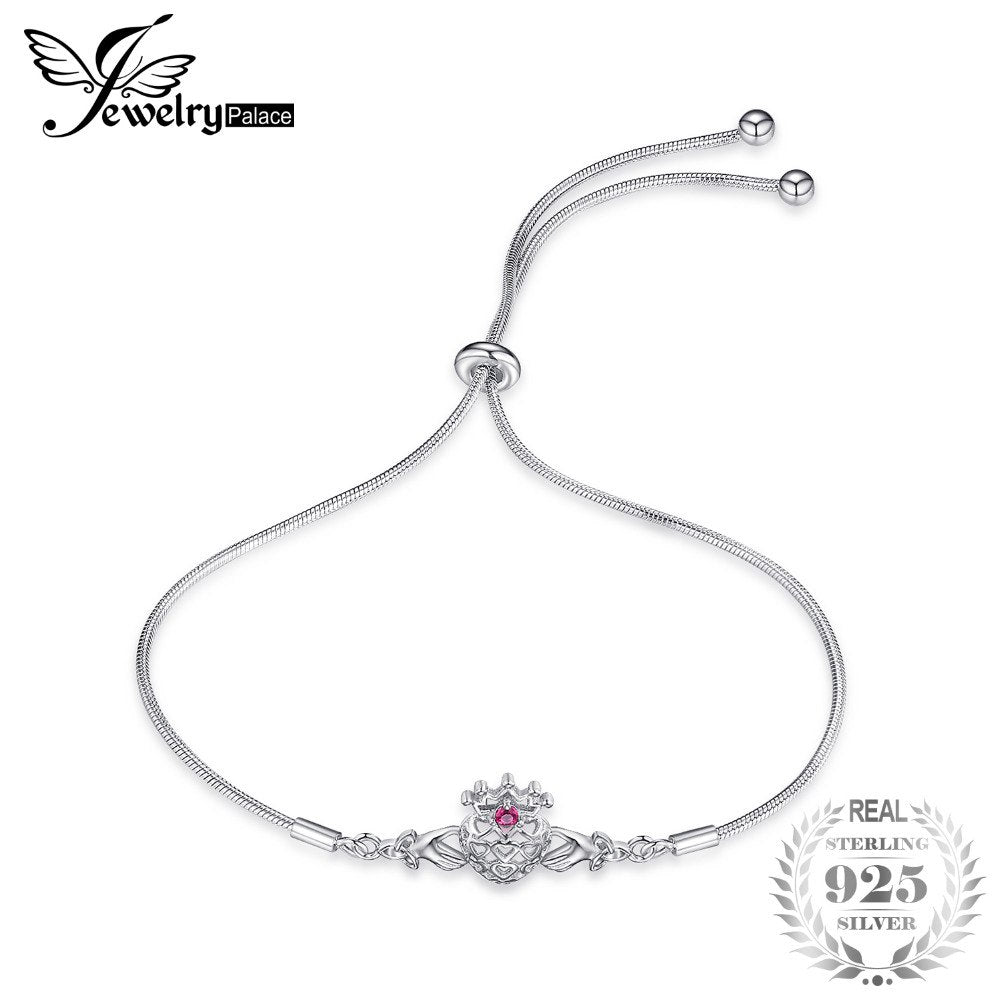 Caged Hearts Claddagh Created Ruby Adjustable Bracelet 925 Sterling Silver For Women As Beautiful Gifts