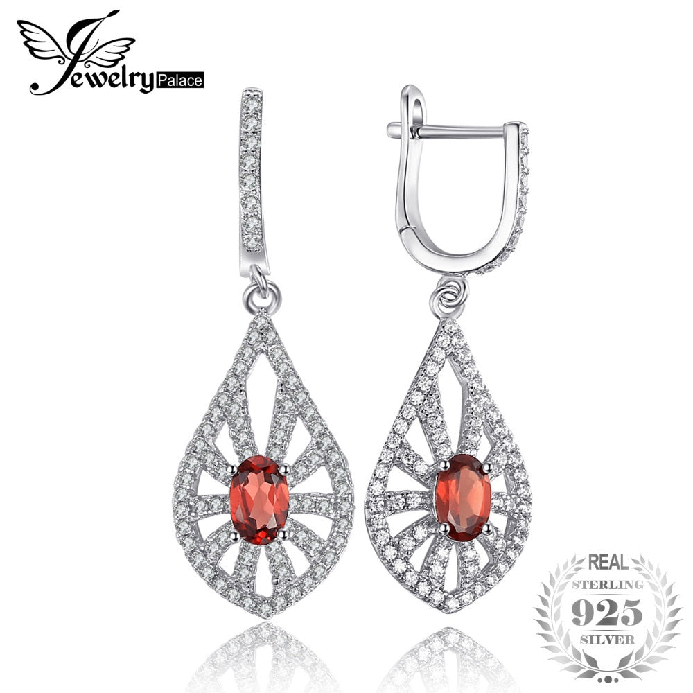 Carved 1.8 ct Genuine Natural Garnet Clip Earrings 925 Sterling Silver Jewelry Trendy Fine Earrings For Women Gift