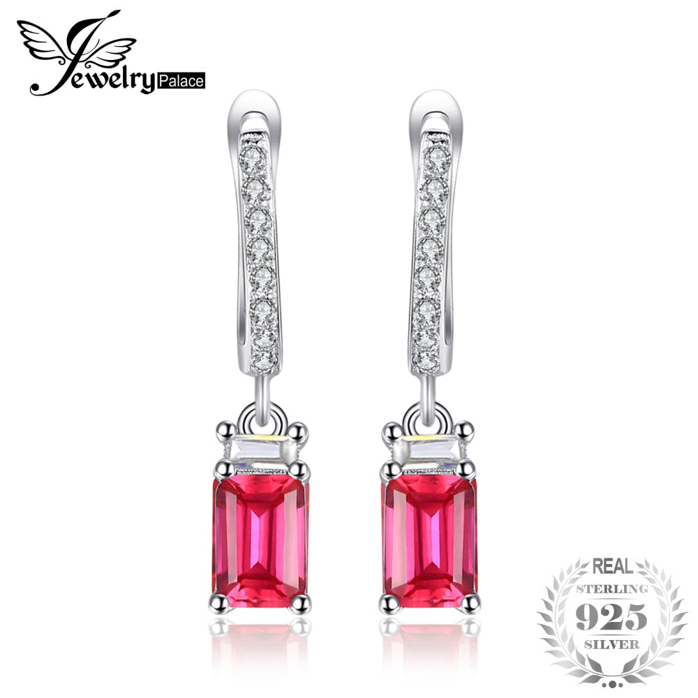 Modern 1.2ct Emerald-cut Red Created Ruby Earrings 925 Sterling Silver Fine Jewelry Clip Earrings Gift For Woman