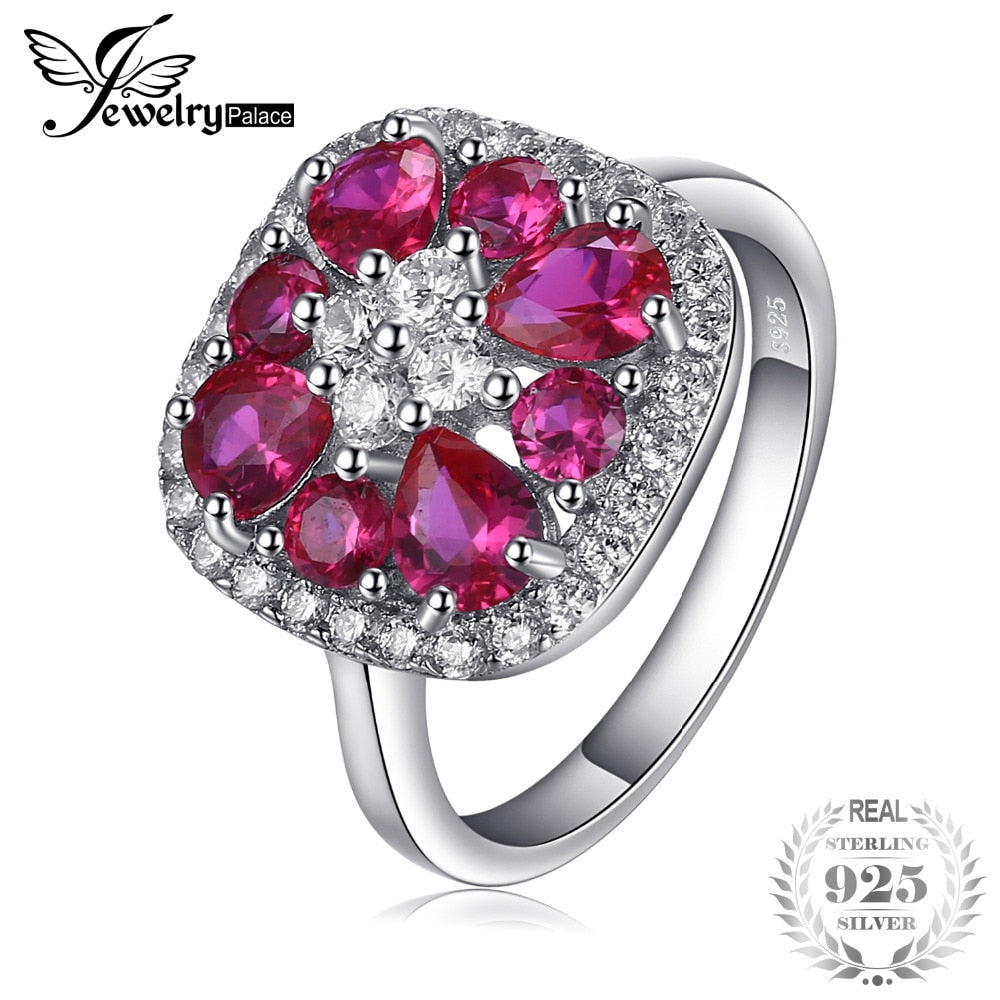 Classic 2.8ct Created Ruby Ring 925 Sterling Silver Cocktail Ring Anniversary Gifts For Her Fashion Jewelry Women