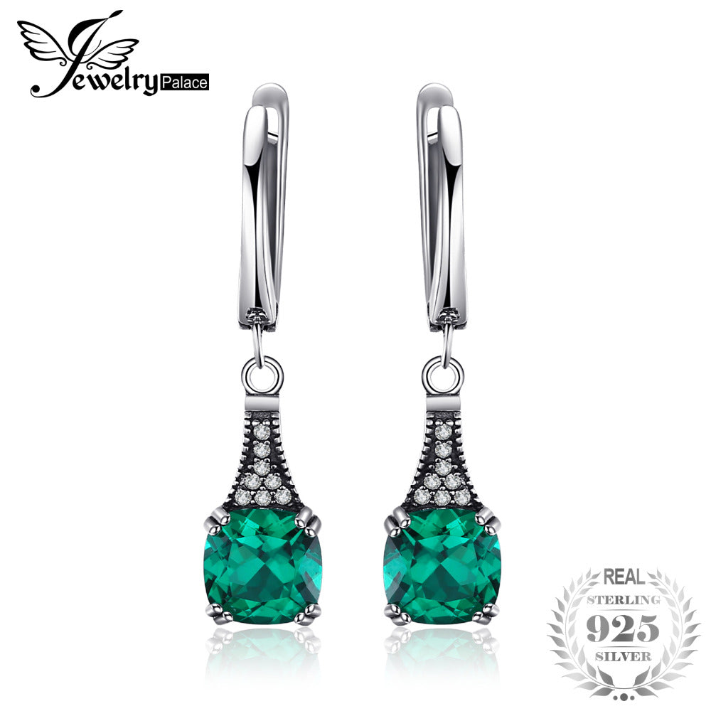 Classic 2.9ct Cushion Nano Russian Simulated Emerald Clip Earrings 925 Sterling Silver Fine Jewelry For Women 2020