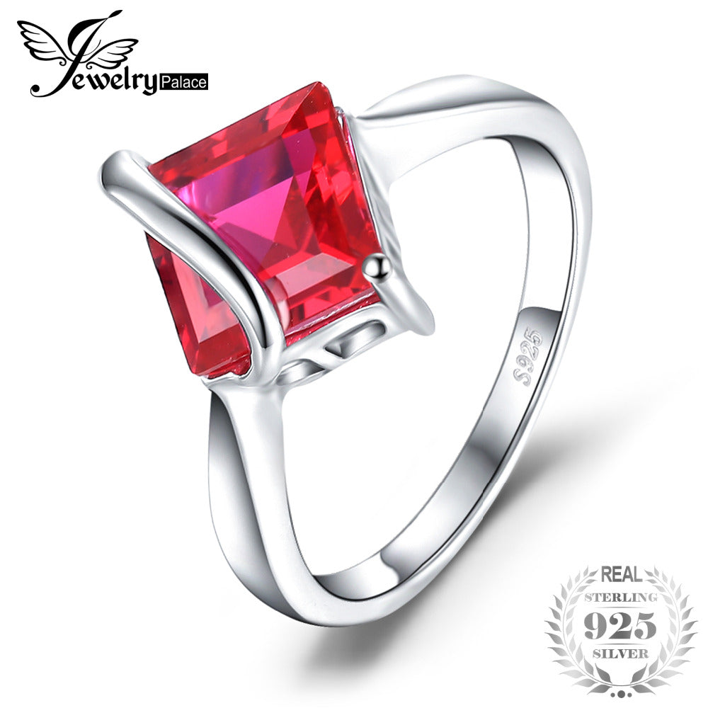 Classic 3.32 ct Square Created Ruby Engagement Rings For Women Gift Solid 925 Sterling Silver Charms Brand Jewelry