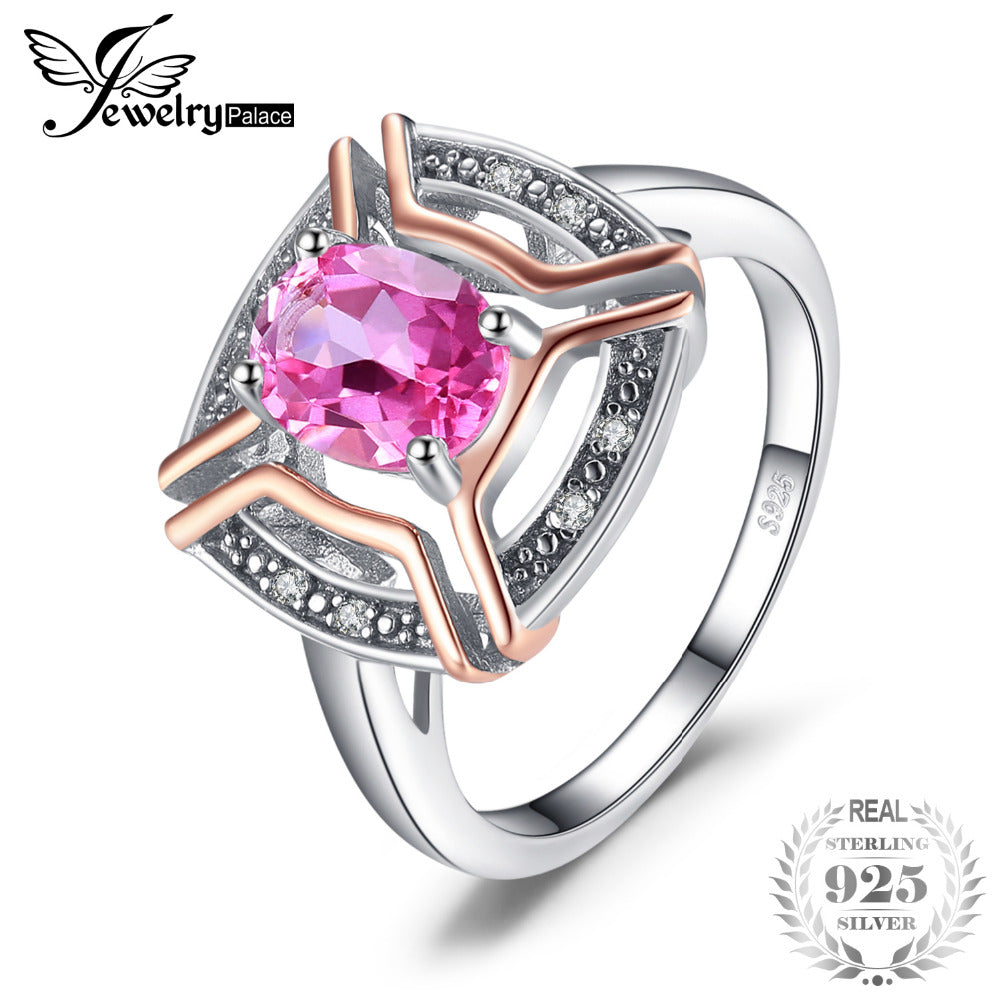 Classical 1.5ct Oval Shape Genuine Pink Topaz Ring 100% 925 Sterling Silver Wedding Fine Jewelry For Woman