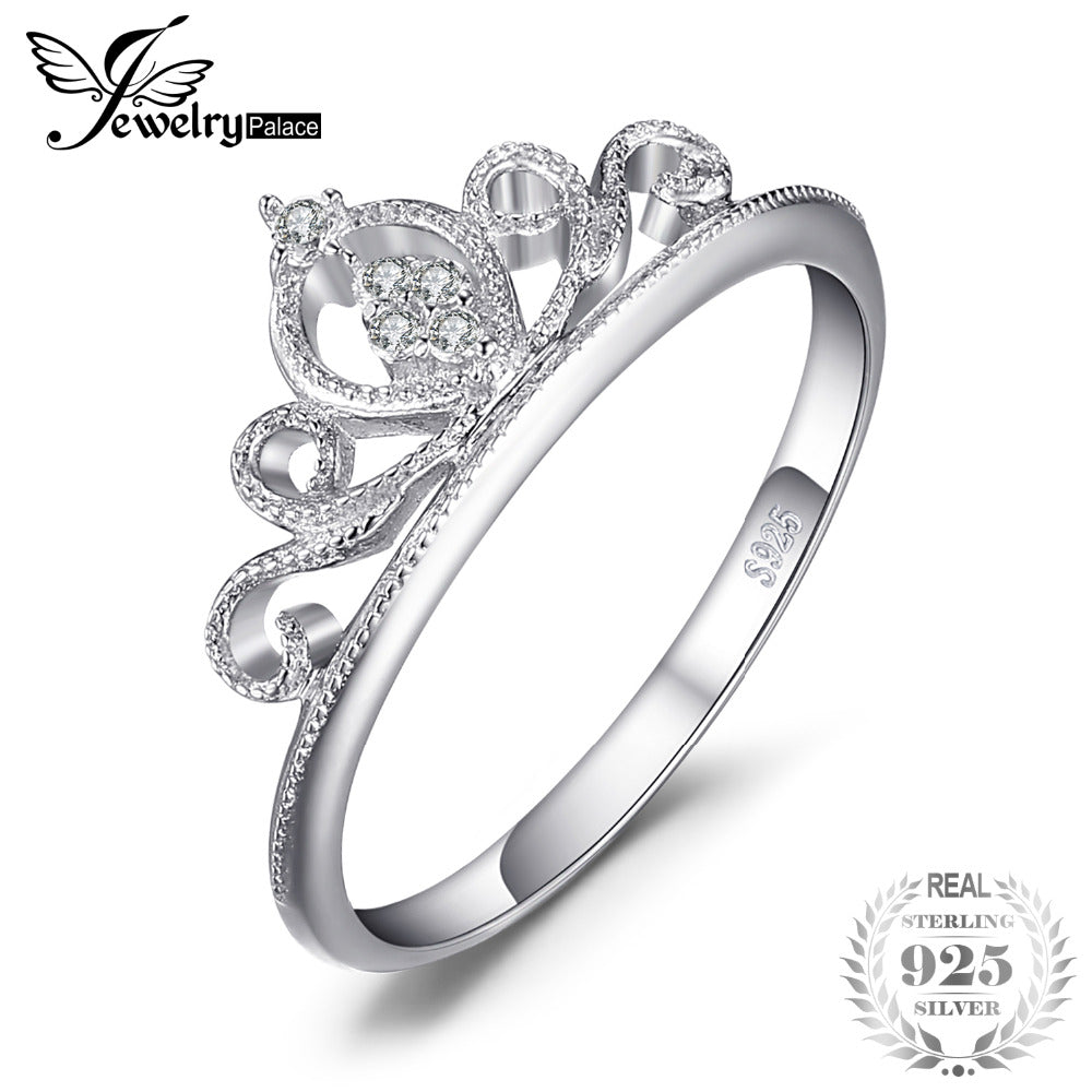 Crown Round Anniversary Promise Engagement Ring For Women Real 925 Sterling Silver Wedding Jewelry