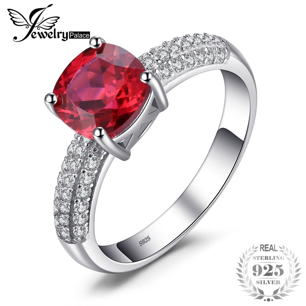 Cushion 2.6ct Created Red Ruby Solitaire Engagement Ring 925 Sterling Silver Ring Fashion Design Fine Jewelry