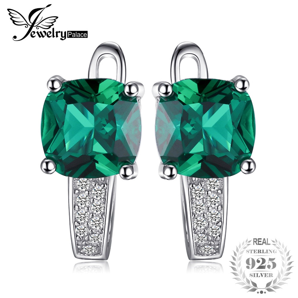 Cushion 3.1ct Created Green Emerald Clip Earrings 100% Real 925 Sterling Silver Charms Fine Jewelry For Women 2020