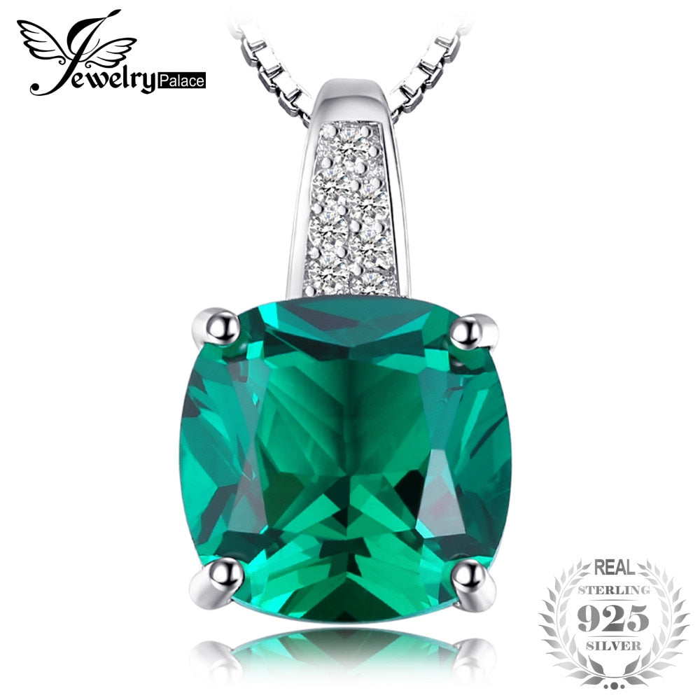 Cushion 3.4ct Created Emerald Necklaces & Pendants Silver 925 Jewelry For Women Accessories Not Include A Chain
