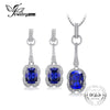 Elegant Rectangle 6.6ct Created Sapphire Drop Dangle Earrings Pendant Necklace 925 Sterling Silver For Women