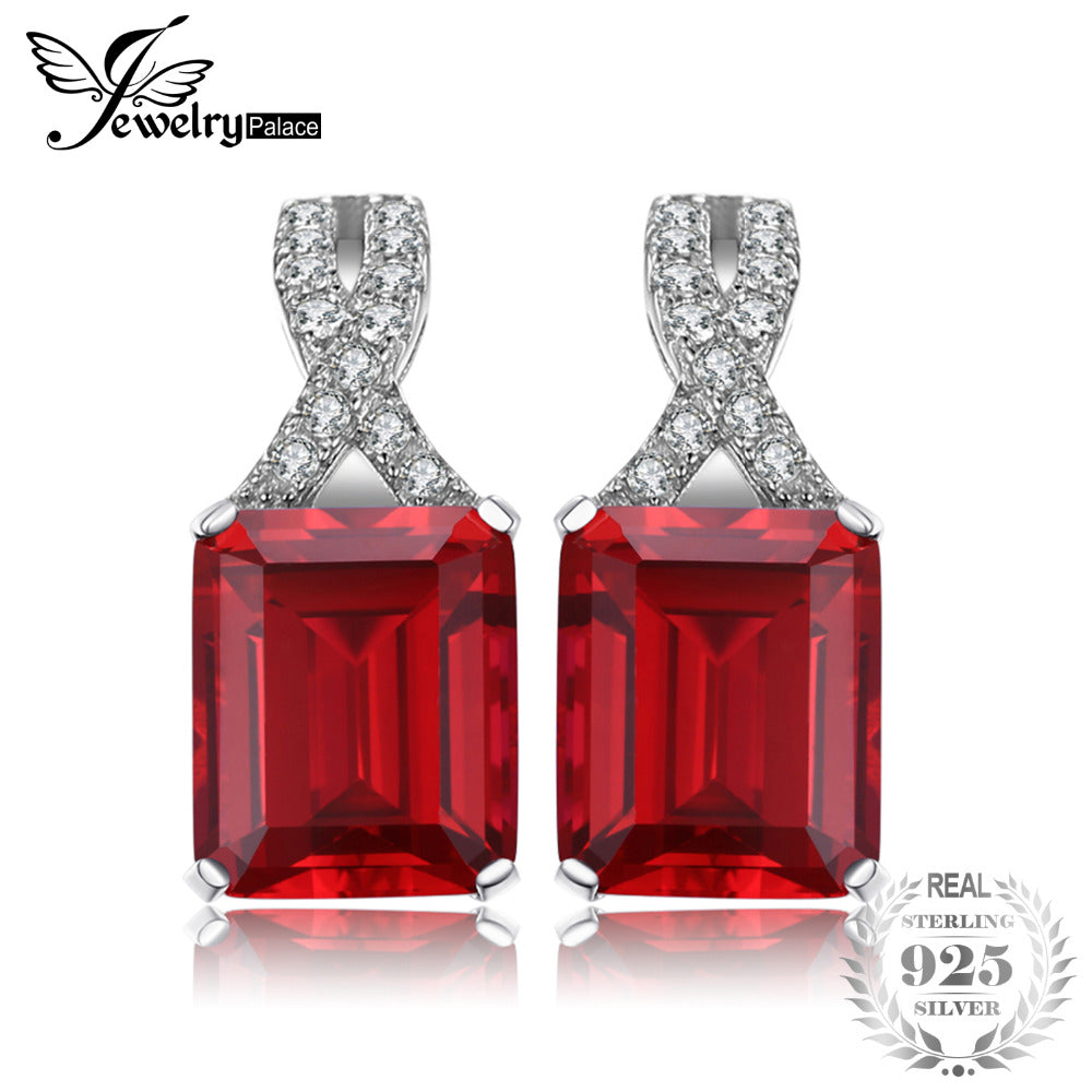 Emerald Cut 6ct Created Red Ruby Clip Earrings 925 Sterling Silver Jewelry Fashion Earrings For Women Brand Luxury