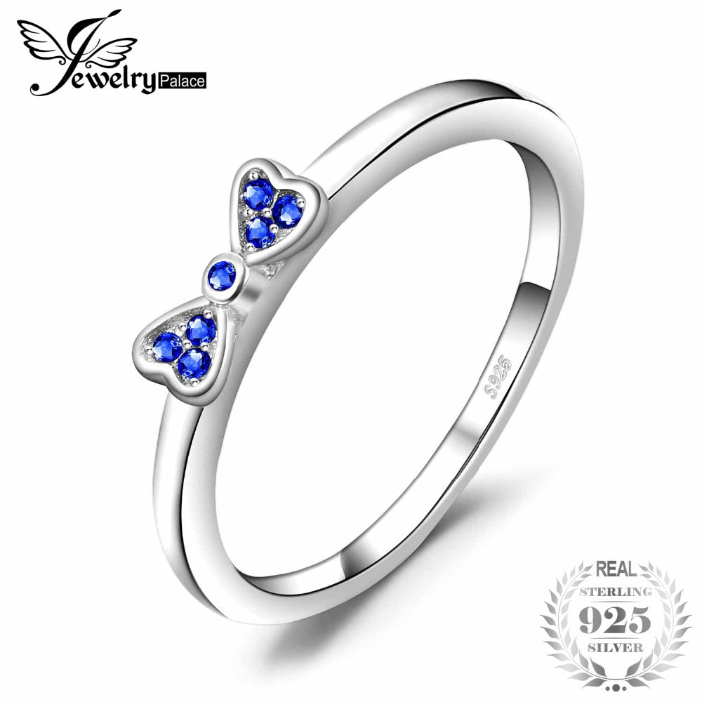 Exquisite Created Blue Spinel Bow Stackable Ring 925 Sterling Silver Wedding Band Jewelry Gift for Mother's Day