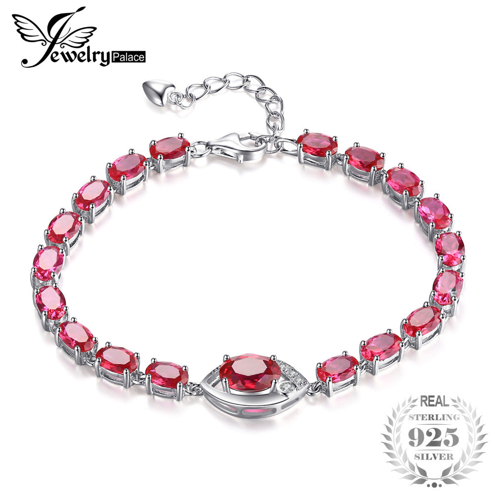 Eye 10.8ct Created Red Ruby Link Bracelet 925 Sterling Silver Classics Wedding Set Fashion Accessories Charm Gift