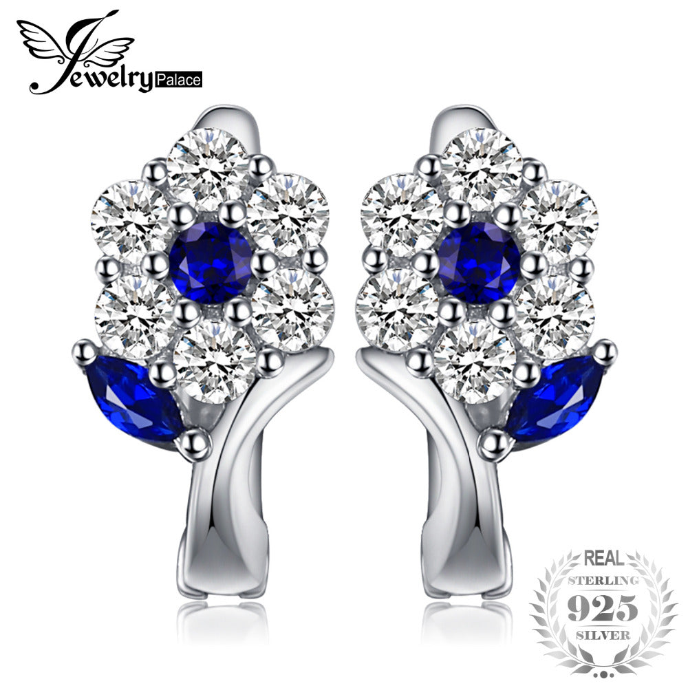Fashion 0.71ct Created Blue Spinel Flower Earrings S925 Sterling Silver Clip On Earrings Jewelry For Women Gift