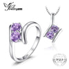 Fashion 1.2ct Genuine Amethyst 2 Stone Pendant Necklace Ring Pure 925 Sterling Silver 45cm Chain Fine Jewelry Sets