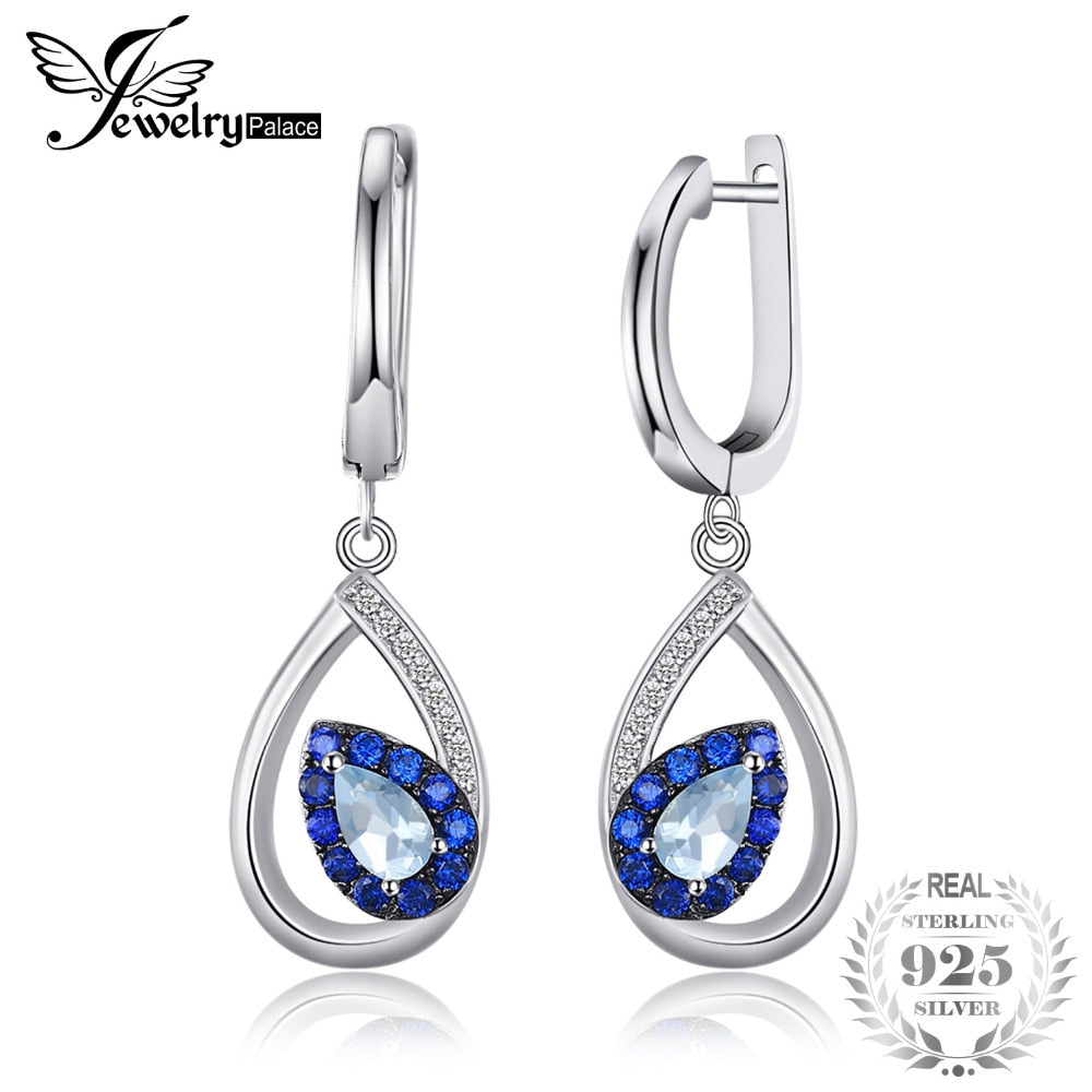 Fashion 1.7ct Natural Sky Blue Topaz Clip Earrings For Woman Real 925 Sterling Silver Vintage Fine Jewelry Gift