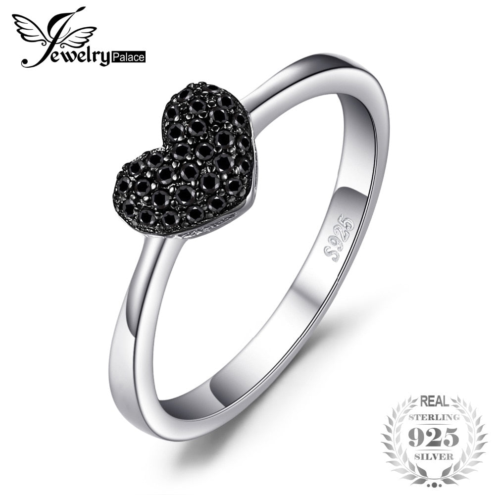 Fashion Natural Black Spinel Love Heart Rings For Women 100% 925 Sterling Silver Wedding Gifts Fine Jewelry
