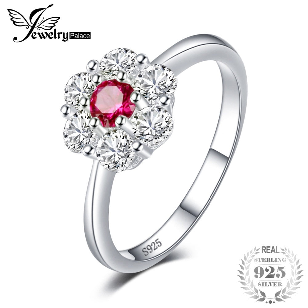 Flower 0.95ct Created Ruby Halo Rings For Women 100% Real 925 Sterling Silver Ring 2020 Brand Fashion Fine Jewelry