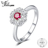 Flower 0.95ct Created Ruby Halo Rings For Women 100% Real 925 Sterling Silver Ring 2020 Brand Fashion Fine Jewelry