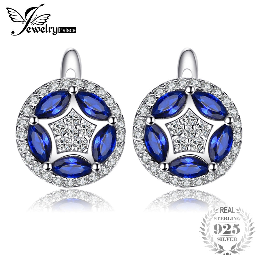 Flower 1.12ct Marquise Created Blue Spinel Clip Earrings For Women 100% 925 Sterling Silver Fashion Fine Jewelry