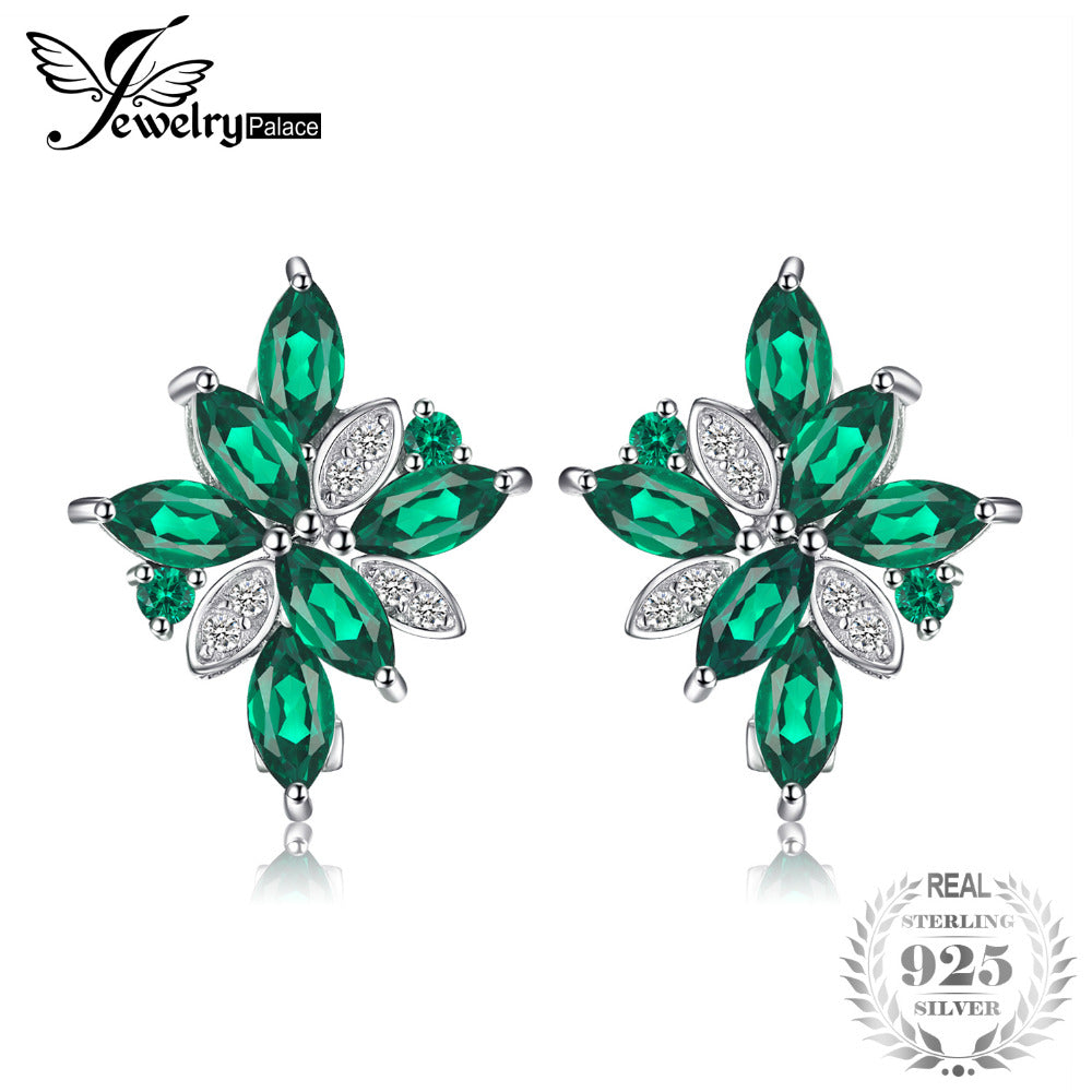 Flower 2.5ct Green Created Emerald Clip Earrings Solid 925 Sterling Silver Fine Jewelry For Women Fashion Earrings