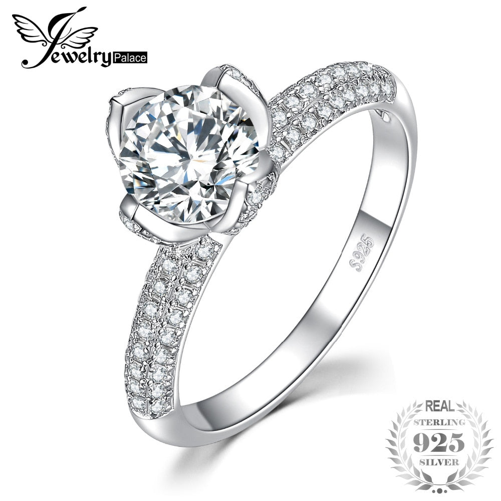 Flower 2 Row Pave 1.9ct Cubic Zirconia Solitaire Engagement Ring 925 Sterling Silver Beautiful 2020 New Hot