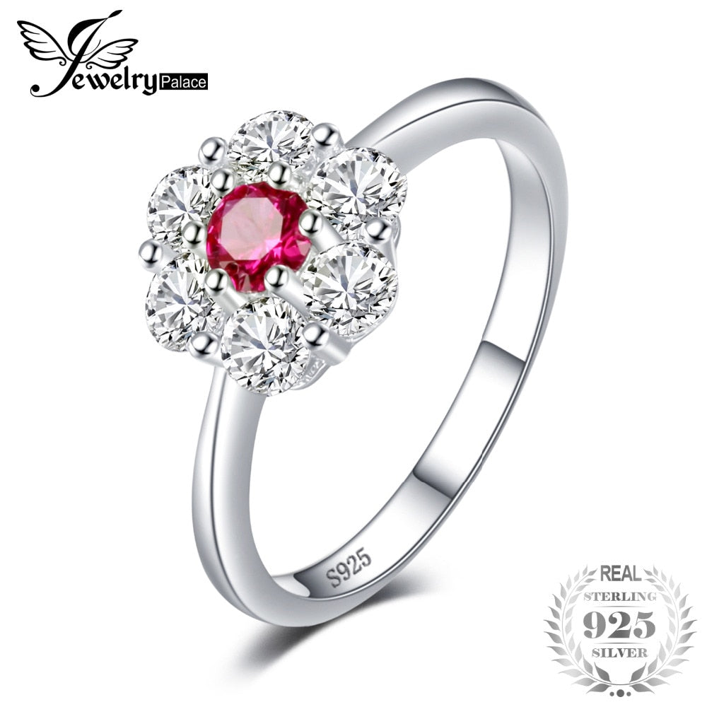 Flower Created Ruby Halo Ring For Women Ring 925 Sterling Silver Ring Valentine's D Present Jewelry