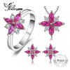 Flowers 2.6ct Created Ruby Stud Earrings Pendant Necklace Ring Jewelry Sets 925 Sterling Silver 45mm Jewelry Set