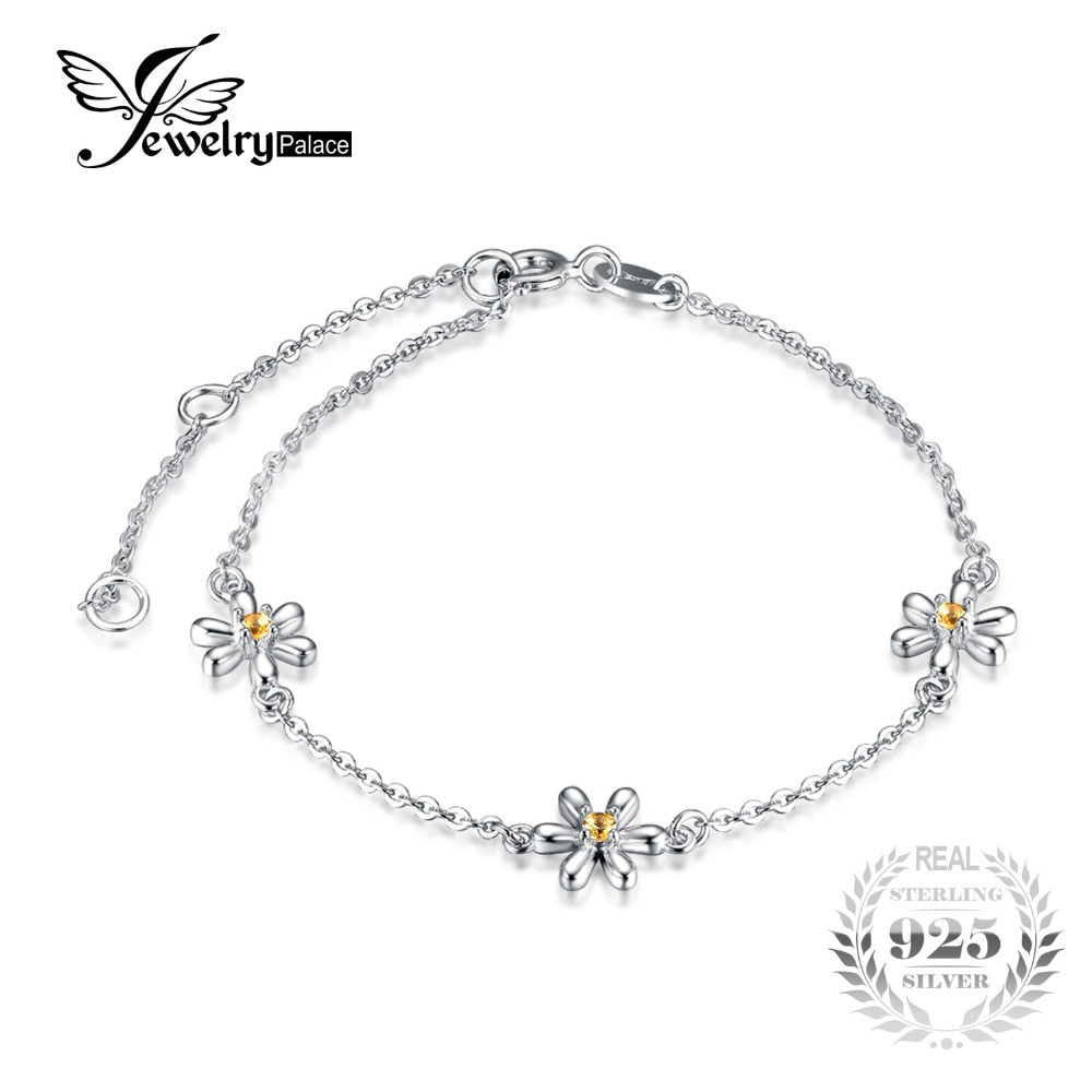 Flowers Created Orange Sapphire Ankle Bracelet 925 Sterling Silver Romantic Jewelry Accessories best gift