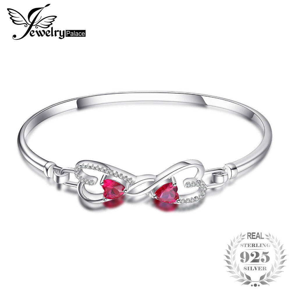 Forever Love Heart 1.6ct Created Red Ruby Bangle 925 Sterling Silver Fashion Bracelet For Women Fine Jewelry Gift