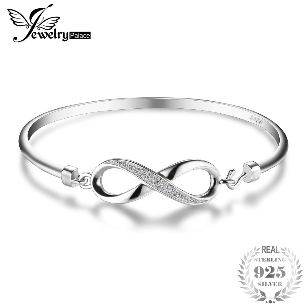 Forever Love Infinity Anniversary Bangle Bracelet Pure 925 Sterling Silver Jewelry Wedding Bracelet Gifts For Mom