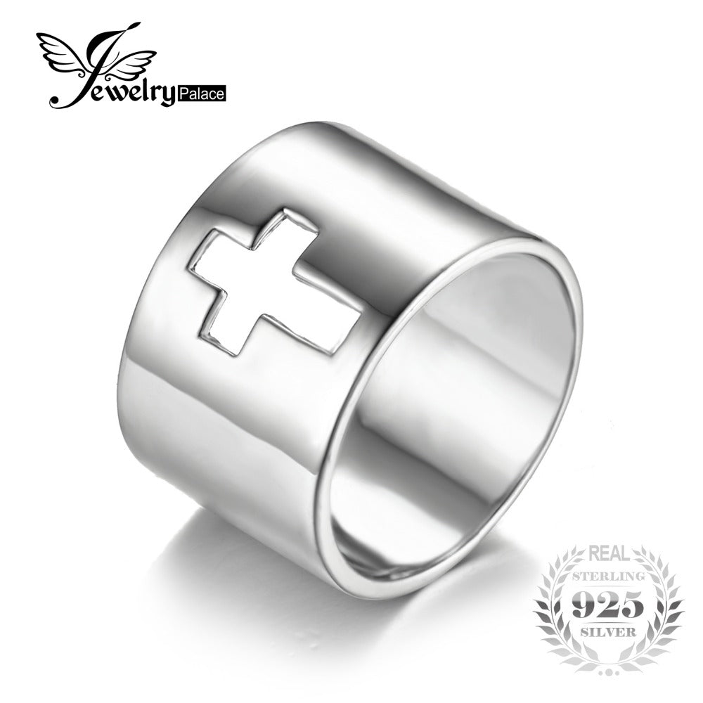 Genuine 925 Sterling Silver Anniversary Wedding Band Cross Promise Classic Ring New For Women Fine Jewelry