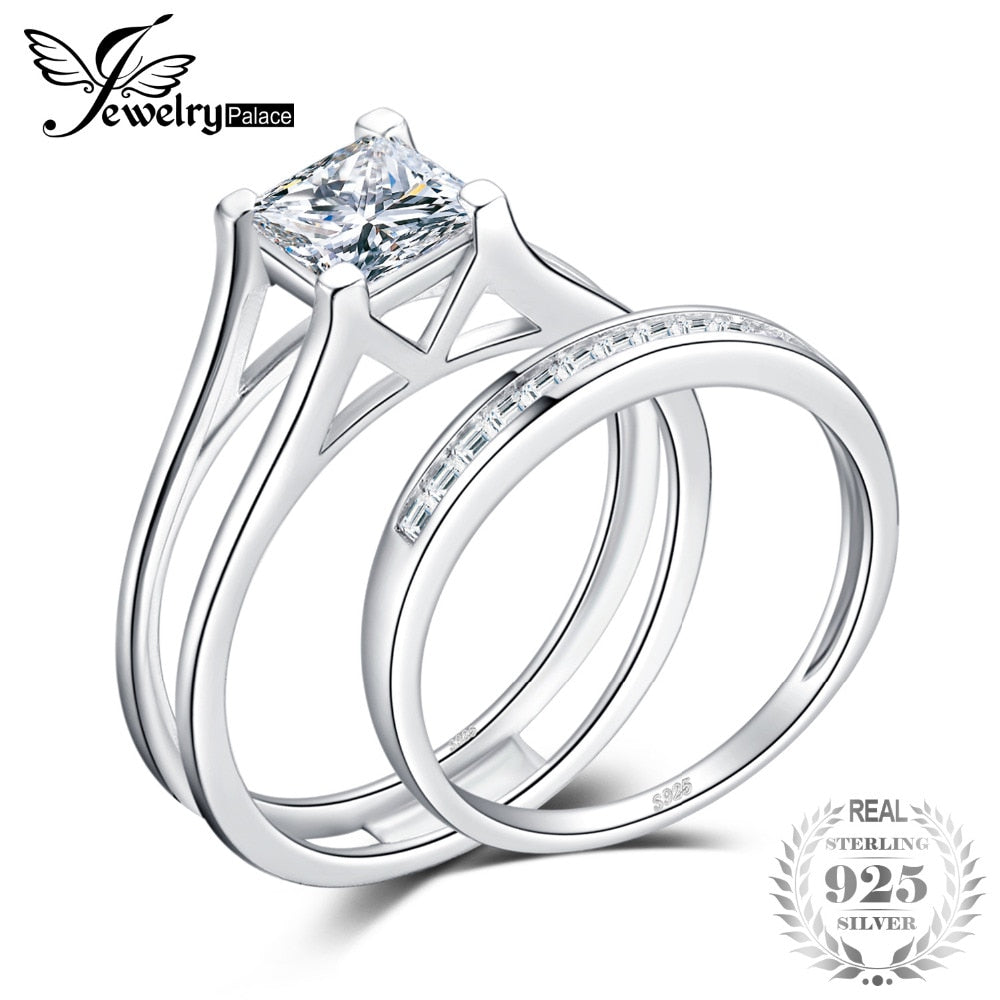 Hot 2ct Princess Cut Solitaire Ring Engagement Wedding Band Rings Bridal Channel Sets 925 Sterling Silver Jewelry