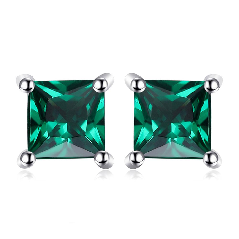 Hot Sale Square Created Sapphire Emerald Ruby Authentic 925 Sterling Silver Stud Earrings Jewelry Women Fashion