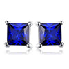Hot Sale Square Created Sapphire Emerald Ruby Authentic 925 Sterling Silver Stud Earrings Jewelry Women Fashion