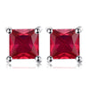 Hot Sale Square Created Sapphire Emerald Ruby Authentic 925 Sterling Silver Stud Earrings Jewelry Women Fashion