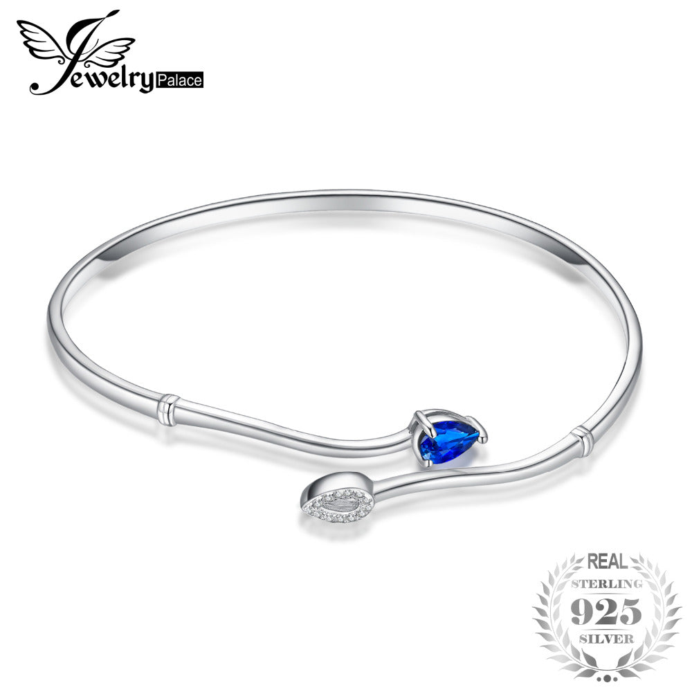 Leaf 0.5ct Created Blue Spinel Adjustable Cuff Bracelet 925 Sterling Silver Gifts For Women & Gilrs Fine Jewelry