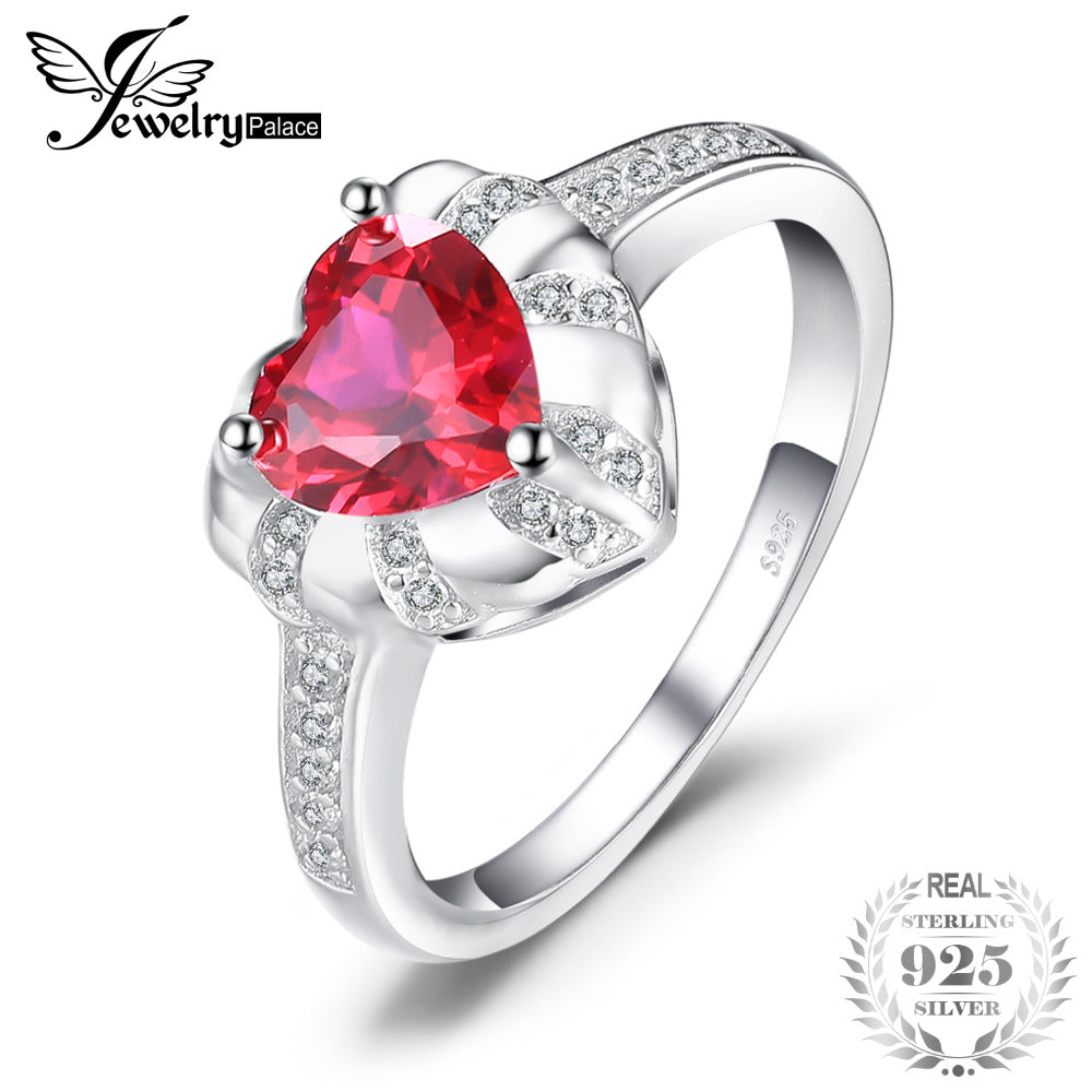 Love Heart 1.86ct Created Red Ruby Engagement Rings For Women Charms 925 Sterling Silver Fashion Fine Jewelry