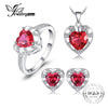 Love Heart 8.7ct Created Ruby Statement Ring Pendant Necklace Stud Earrings Jewelry Sets 925 Sterling Silver 45mm