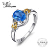 Love Heart Knot 1.5ct Natural Blue Topaz Real Diamond Accented 925 Sterling Silver 18K Yellow Gold Ring For Women