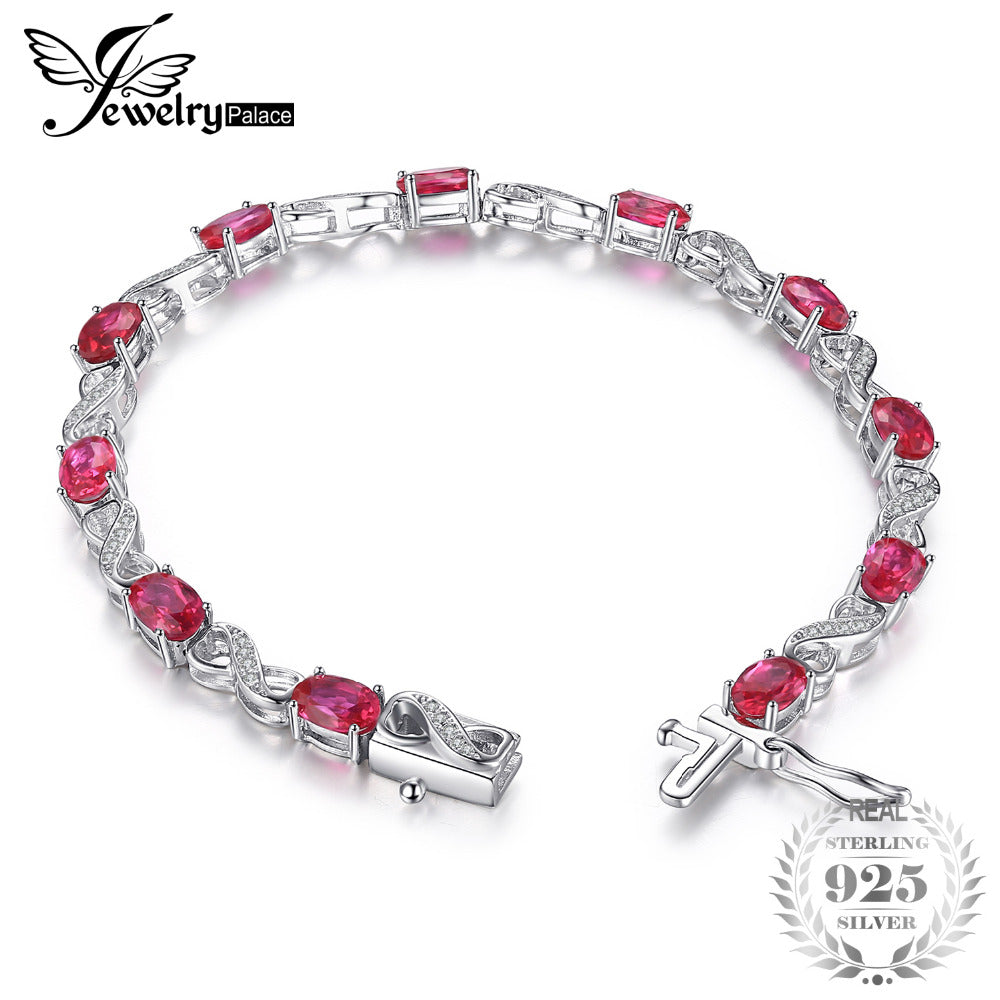 Love Infinity 6.8ct Oval Created Ruby Tennis Bracelet 925 Sterling Silver Fashion Wedding Jewelry For Women Gift