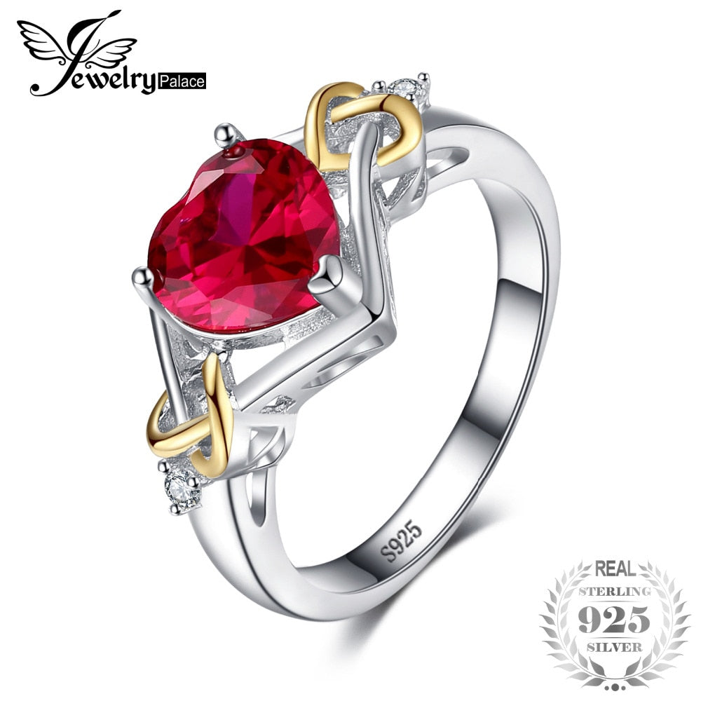 Love Knot Heart 2.5ct Created Red Ruby Engagement Ring 925 Sterling Silver Jewelry 18K Yellow Gold Rings For Women