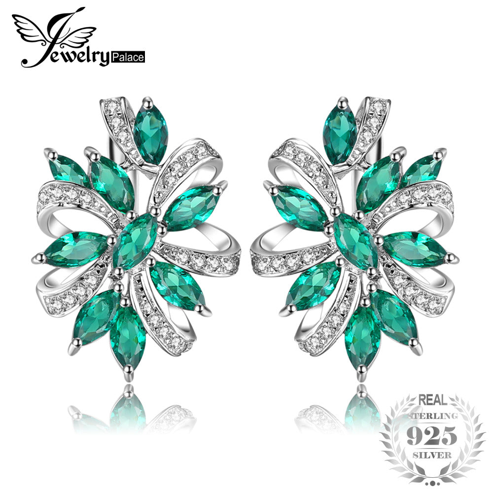 Luxury 5.4ct Created Emerald Clip Earrings Solid 925 Sterling Silver Earrings For Women Gift Fine Jewelry New