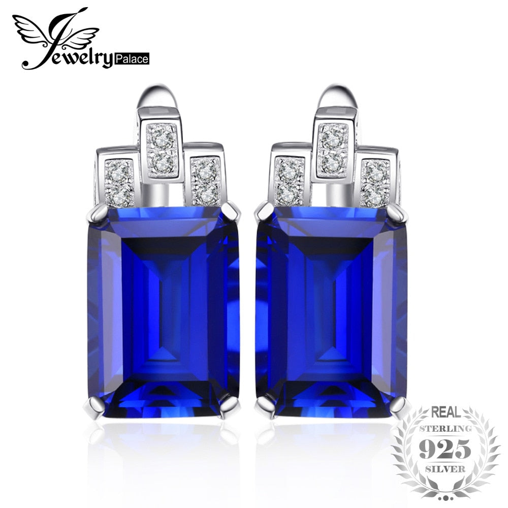 Luxury Emerald Cut 12.1ct Created Blue Sapphire clip earrings 925 Sterling Silver Fashion Jewelry for Women