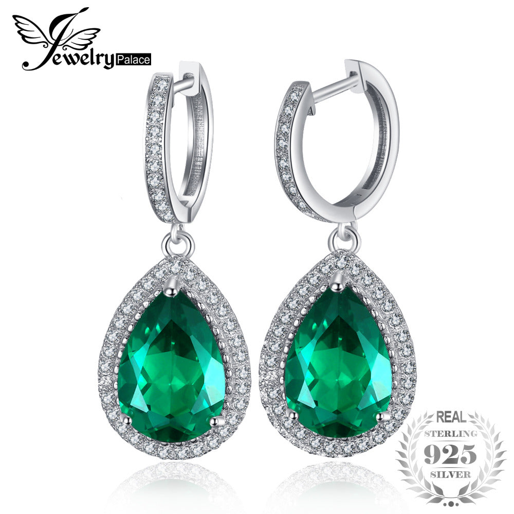 Luxury Pear Cut 8.4ct Green Created Emerald Earrings Solid 925 Sterling Silver Fine Jewelry Brand New Accessories
